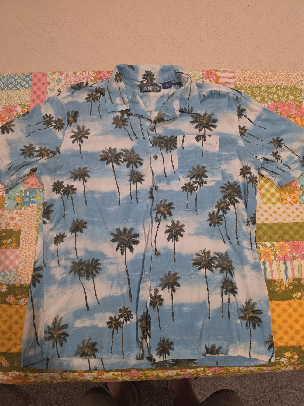 Campia Men's Blue Palm-Print Camp Shirt
